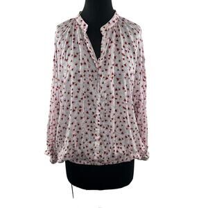 Anna Glover x H&M Floral Print Button-Down White Red Long Sleeves Size 6